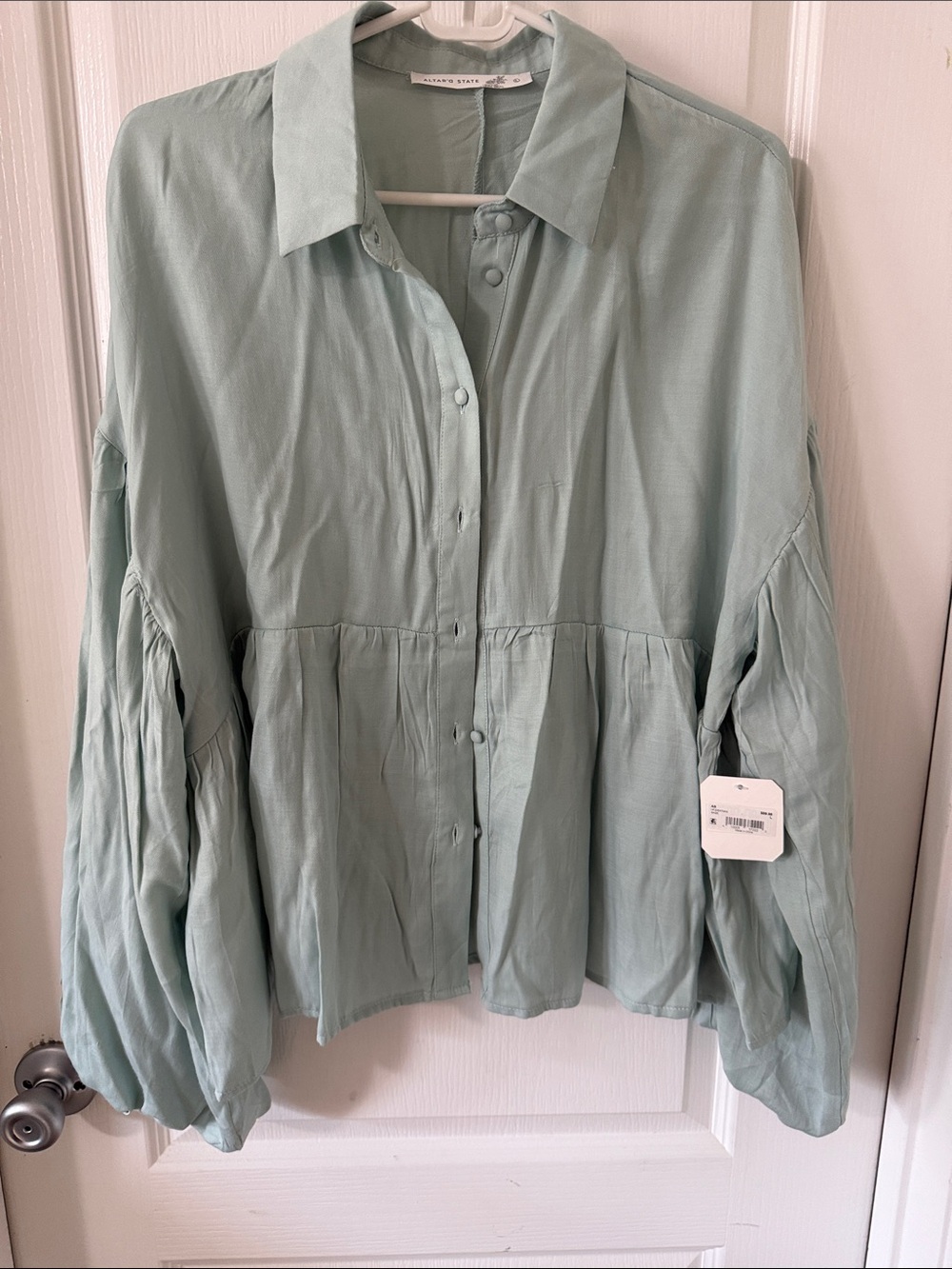 Altar'd State Mint Button-Front Peplum Blouse